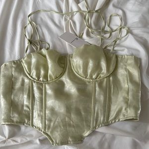Shimmery pale green bustier top